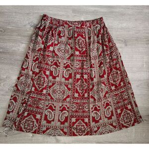 Alfred Duner‎ Women's Skirt SIze 20 Red Paisley Print Pleated Midi Pull-On